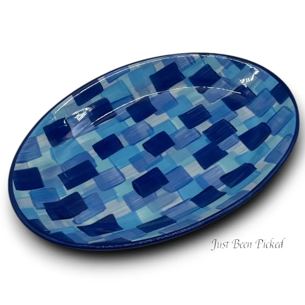 Gail‎ Pittman Oval Platter Blue Mosaic Hand Painted Ceramic 2004 USA